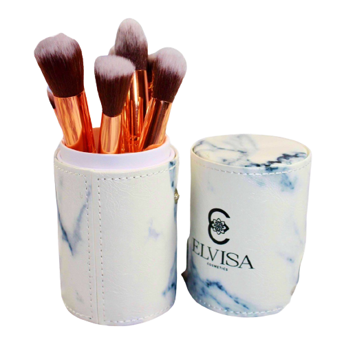 10 PIECE MARBLE MAKEUP BRUSHES (WITH HOLDER)