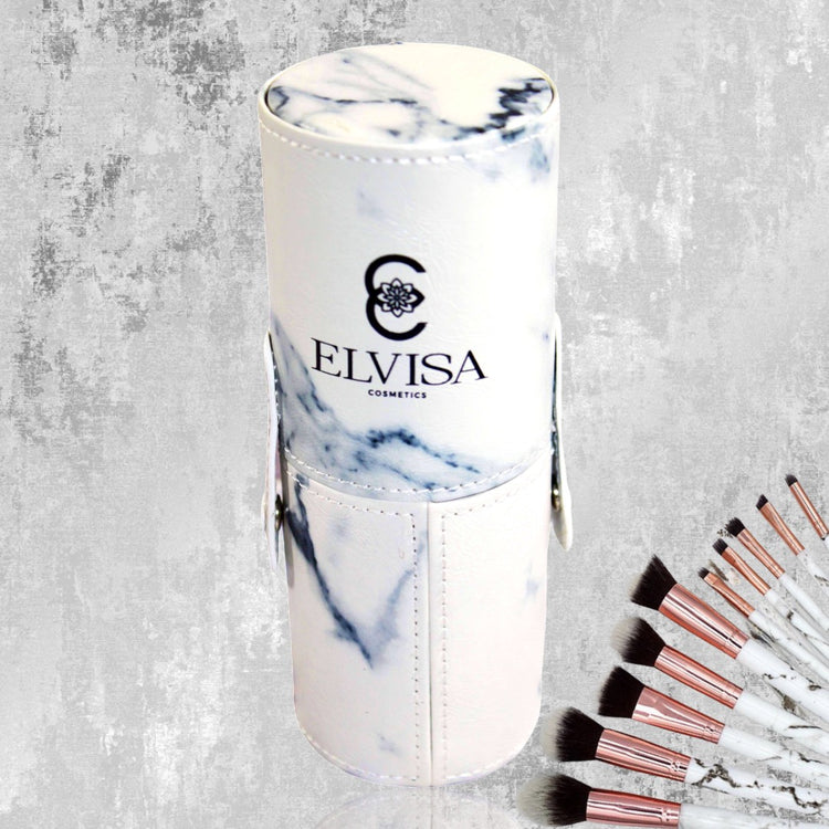 10 PIECE MARBLE MAKEUP BRUSHES (WITH HOLDER)