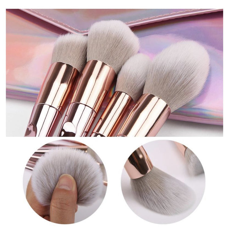 10 PIECE ROSE GOLD FACE MAKEUP BRUSH SET