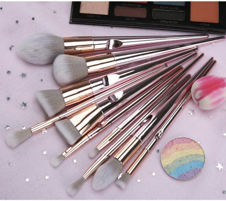 10 PIECE ROSE GOLD FACE MAKEUP BRUSH SET