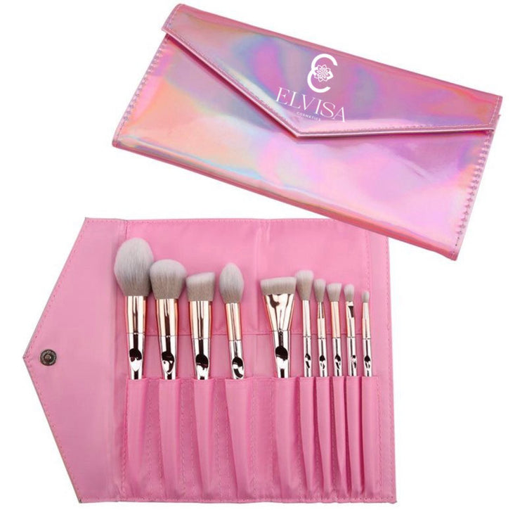 10 PIECE ROSE GOLD FACE MAKEUP BRUSH SET