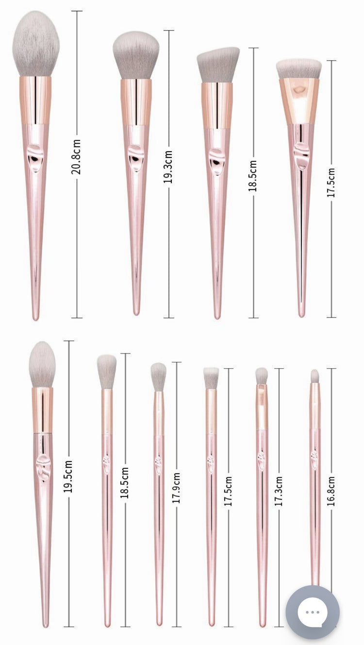 10 PIECE ROSE GOLD FACE MAKEUP BRUSH SET
