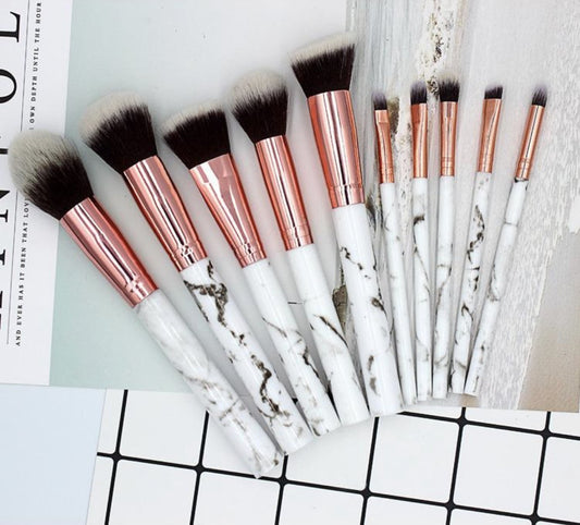 10 PIECE MARBLE MAKEUP BRUSHES (WITH HOLDER)