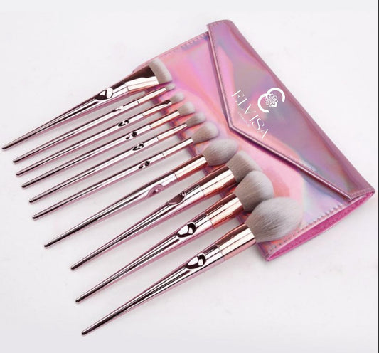 10 PIECE ROSE GOLD FACE MAKEUP BRUSH SET