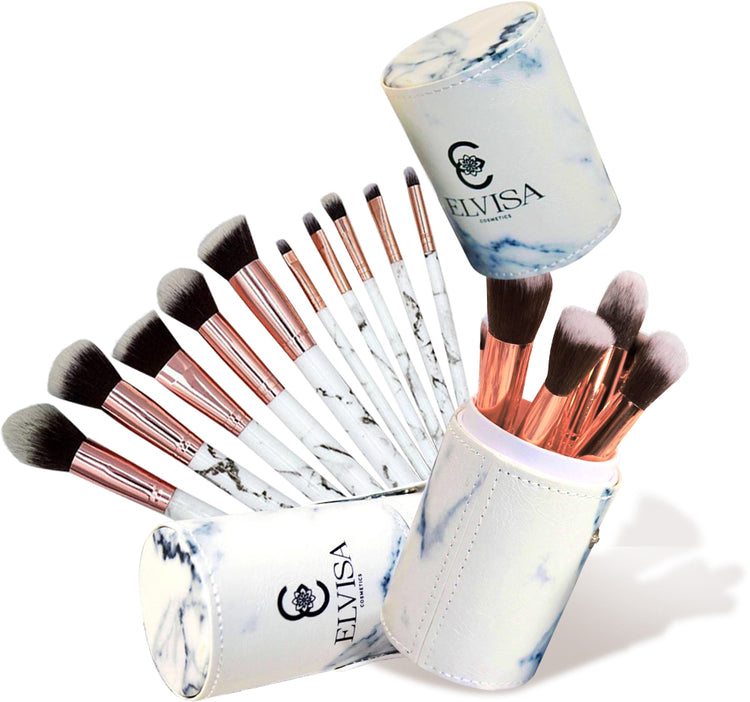 10 PIECE MARBLE MAKEUP BRUSHES (WITH HOLDER)